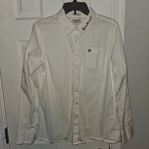 Ariat Women's White Button Down Shirt with Leopard Lettering